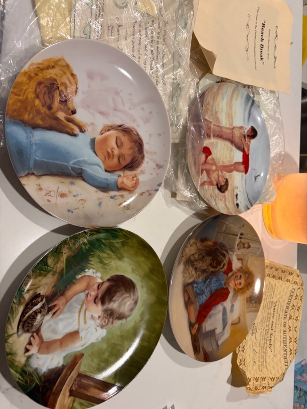 Knowles Decorative Collector Plates with Pastel Blue, Green, Cream and Brown